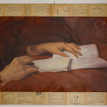 Senza Titolo - olio, acrilico e pagine di libro su cartone e tavola -  72 x 103 - anno 2012