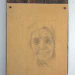 Senza Titolo - grafite, chiodi e iuta su faesite e tavola -  31,5 x 47,5 - anno 2014